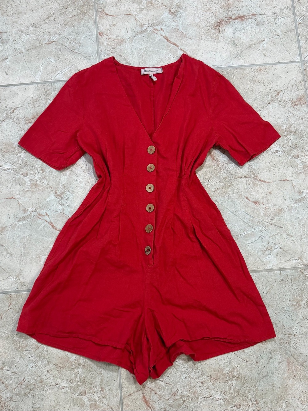 BCBGeneration Red Button-Front Kids One-Piece Romper